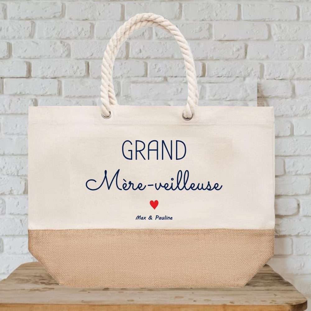 Grand sac cabas à personnaliser grand mère veilleuse