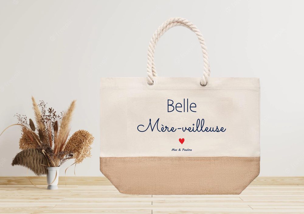 Grand sac cabas à personnaliser mère veilleuse — Belle-maman idée cadeau