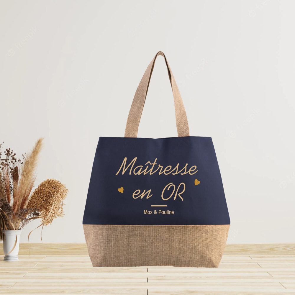 Grand sac cabas en jute à personnaliser
