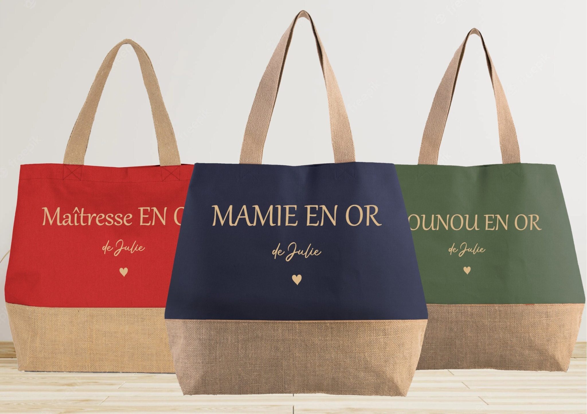Grand sac cabas en jute à personnaliser - Cadeau mamie maman nounou