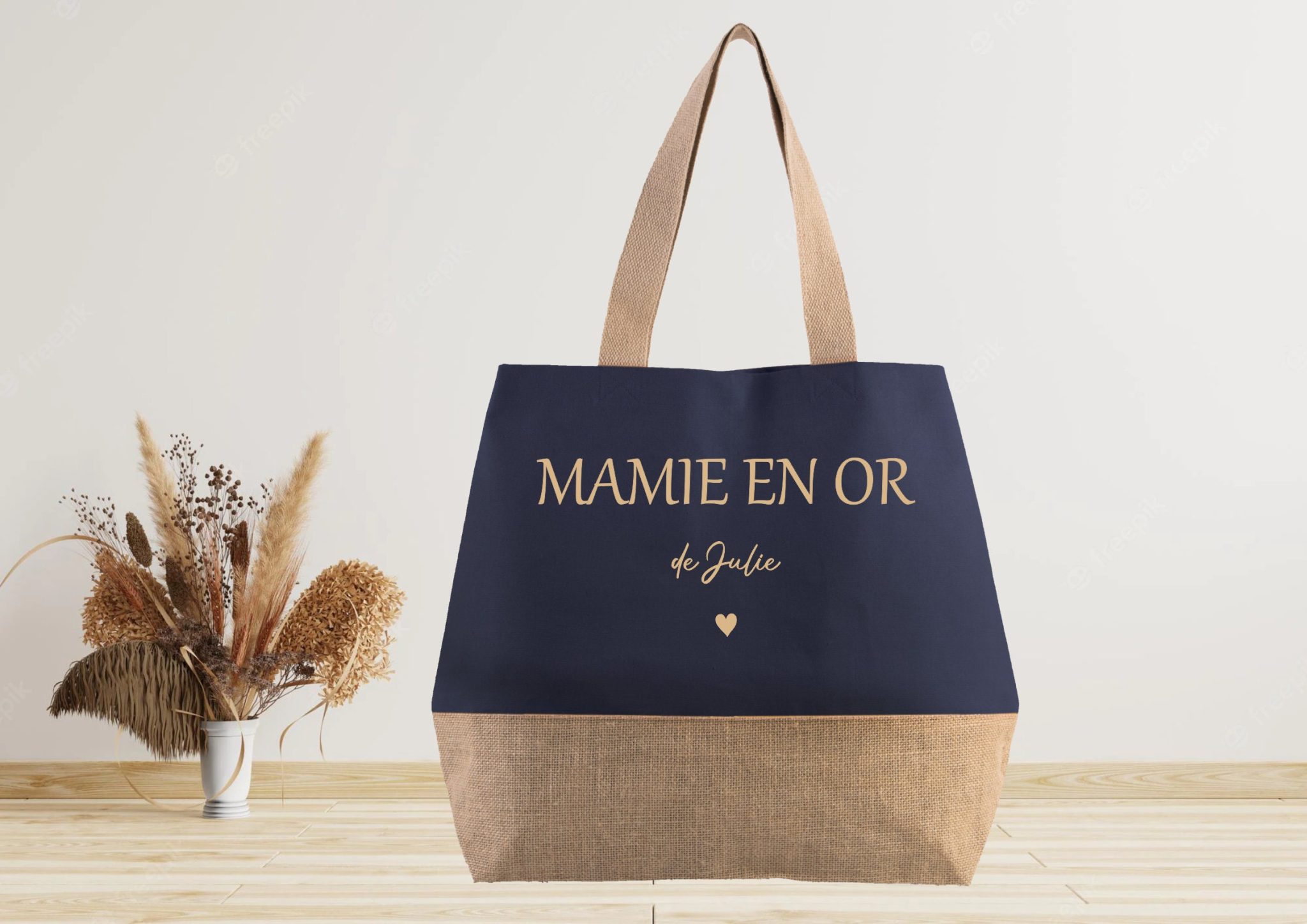Grand sac cabas en jute à personnaliser - Cadeau mamie maman nounou — anniversaire mamie