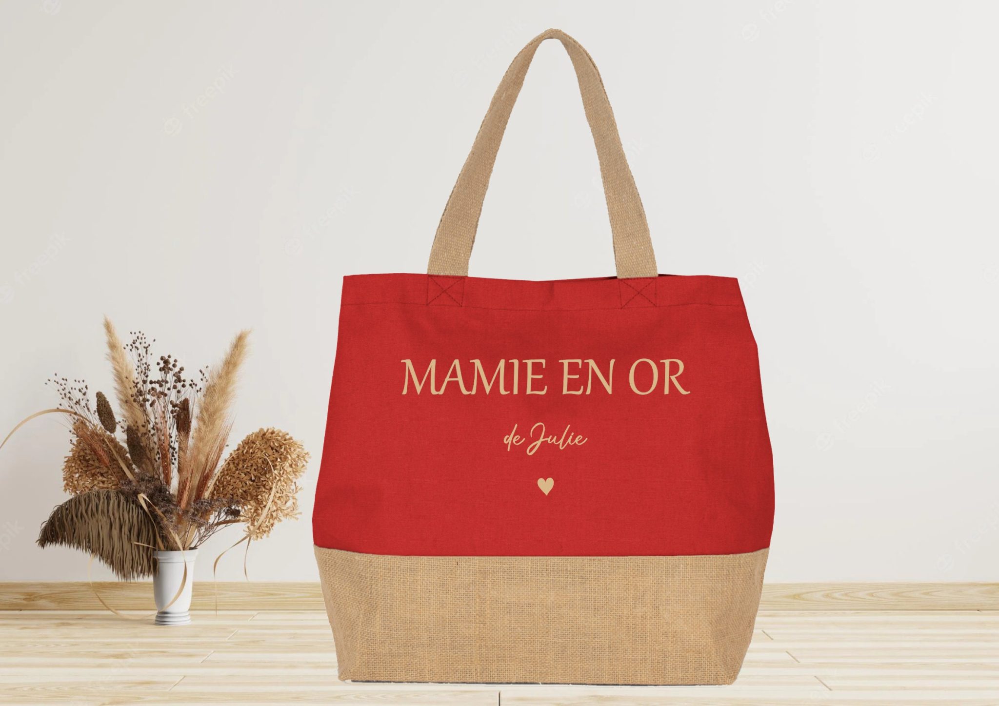 Grand sac cabas en jute à personnaliser - Cadeau mamie maman nounou — fêtes des mamies