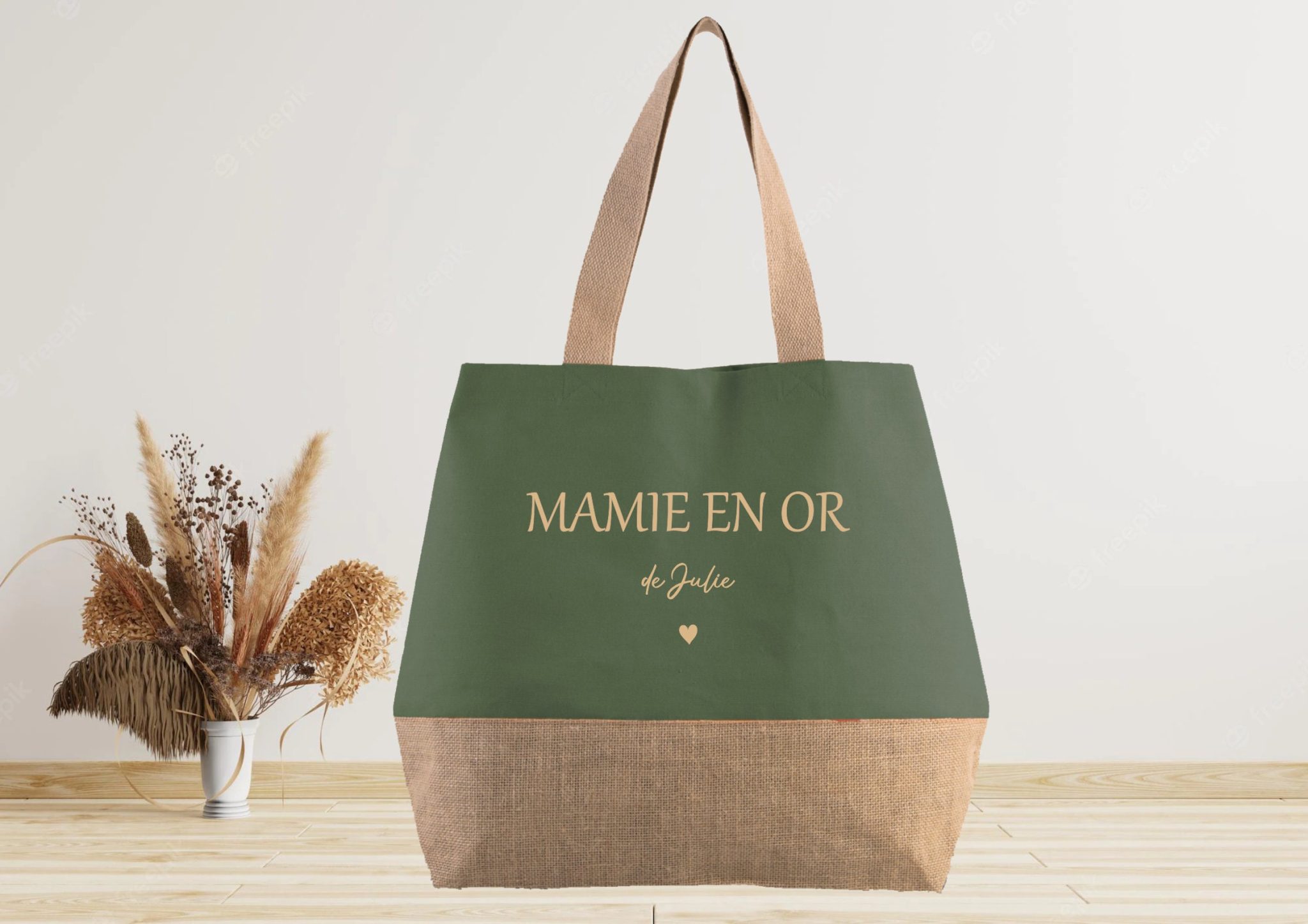 Grand sac cabas en jute à personnaliser - Cadeau mamie maman nounou — grand sac à personnaliser