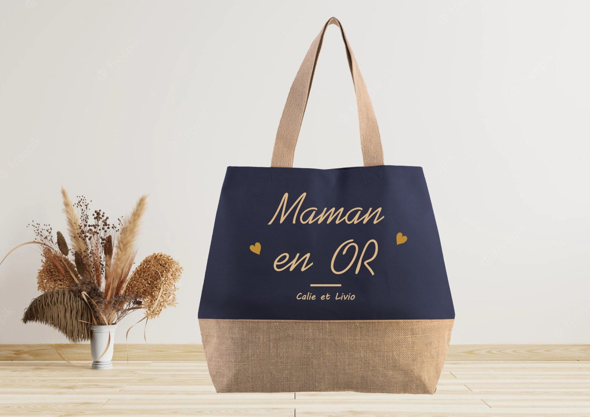 Grand sac cabas en jute à personnaliser - Mamie 2