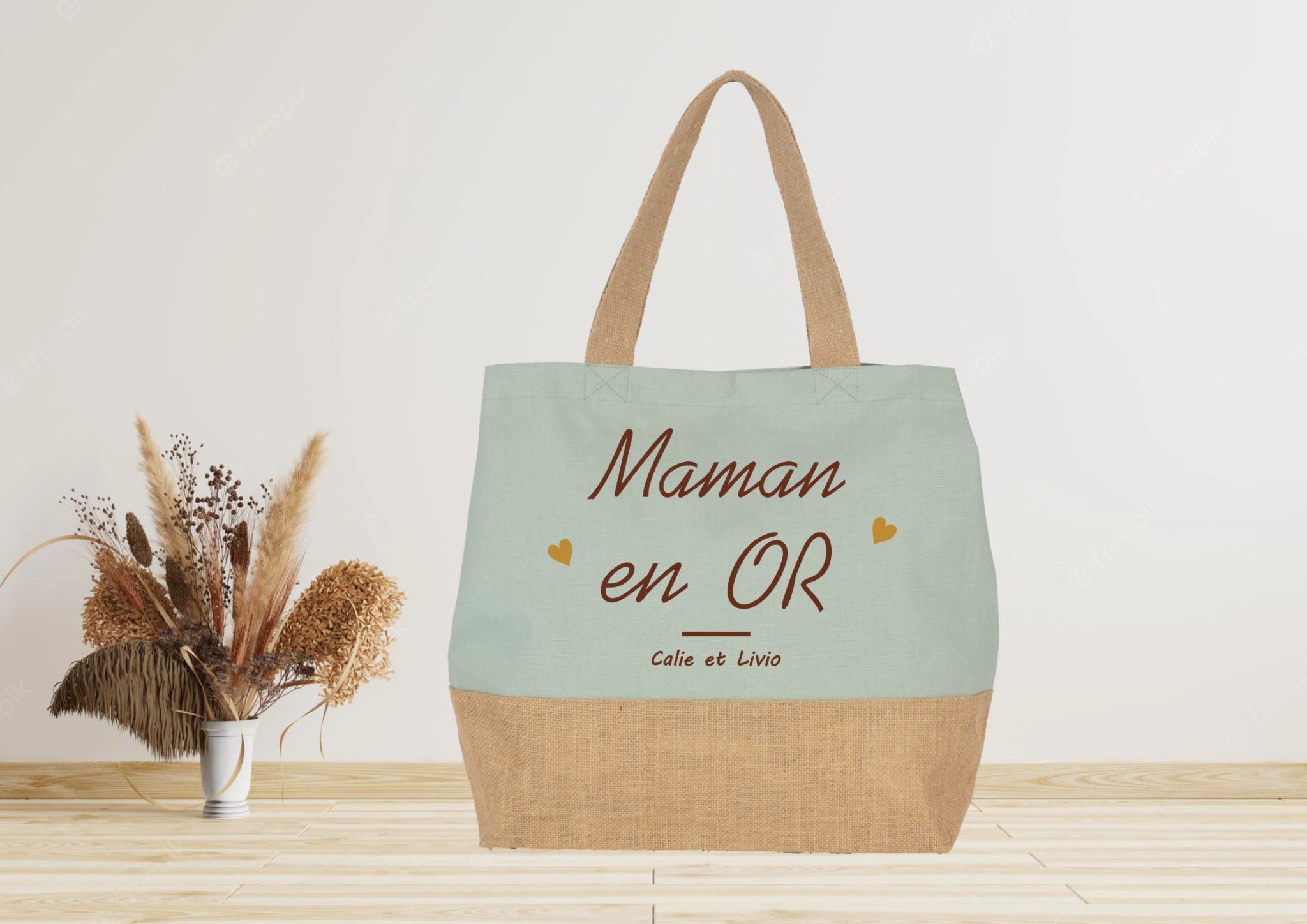 Grand sac cabas en jute à personnaliser - Mamie 2 — cadeau personnalisé maman