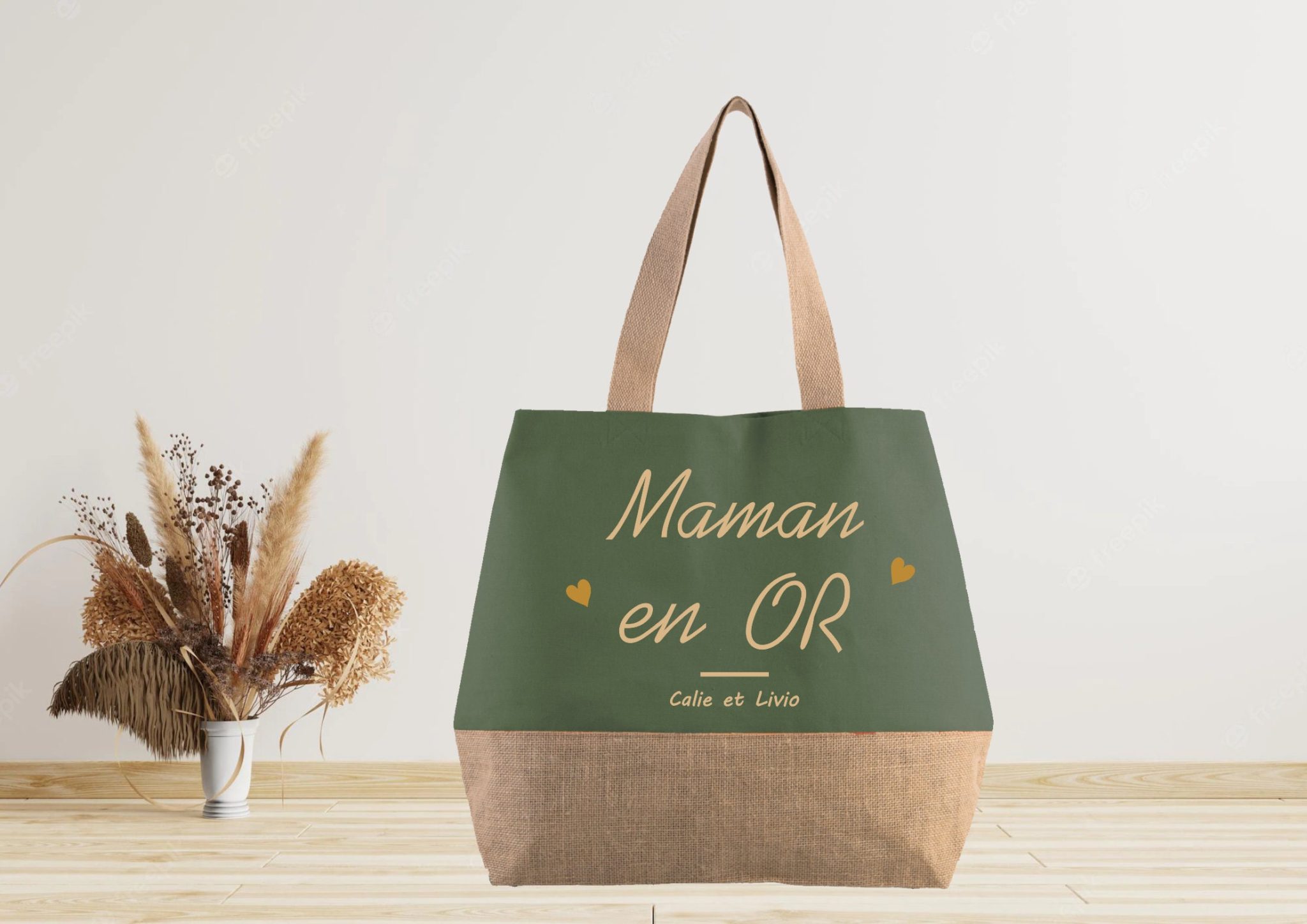 Grand sac cabas en jute à personnaliser - Mamie 2 — idée cadeau maman