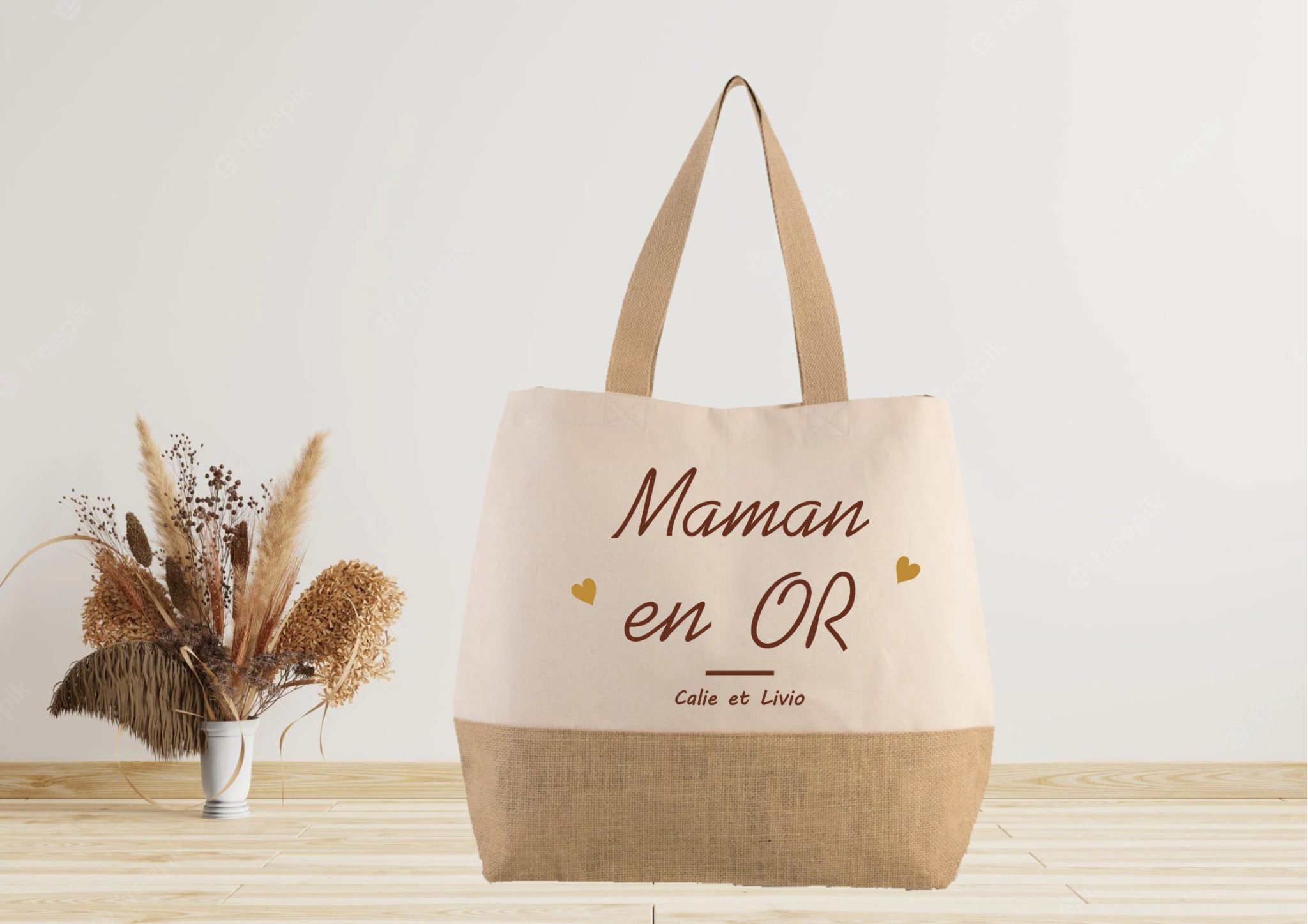 Grand sac cabas en jute à personnaliser - Mamie 2 — idée cadeau nounou