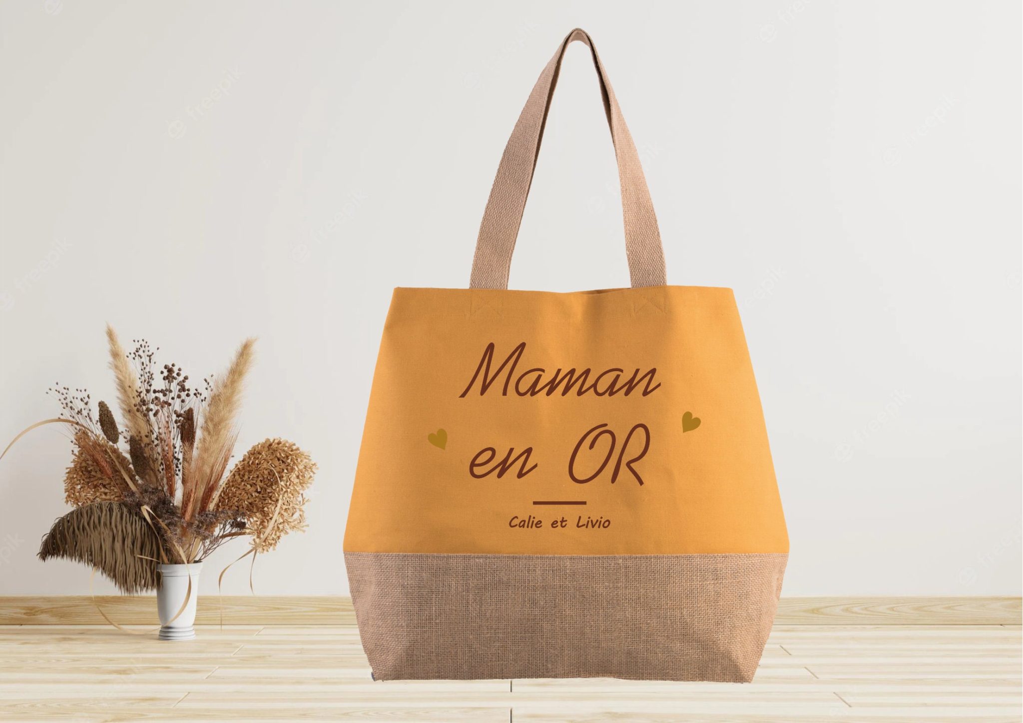 Grand sac cabas en jute à personnaliser - Mamie 2 — Idée cadeau originale