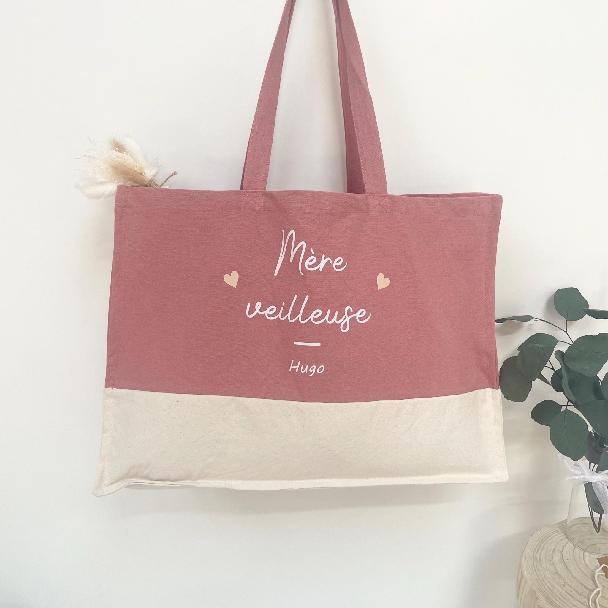 Grand sac cabas personnalisé Mère-veilleuse — fête des mères