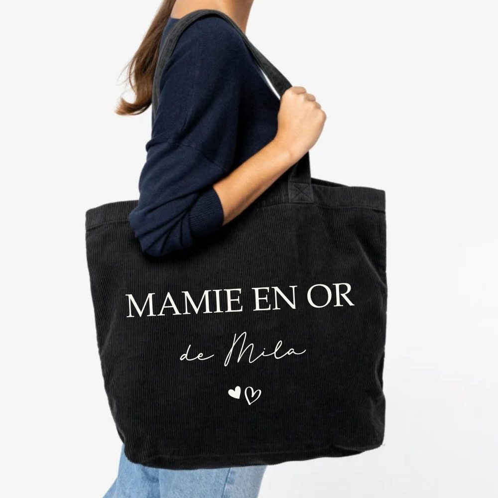 Grand sac en velours côtelé à personnaliser Mamie