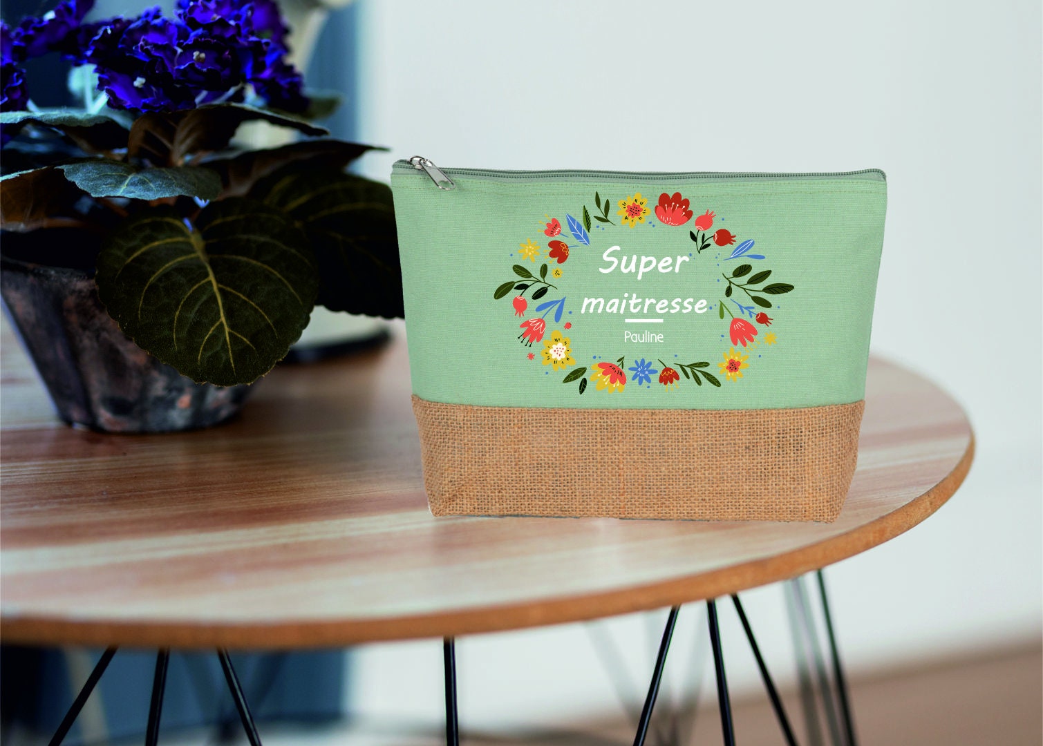 Grande trousse / Pochette à personnaliser - cadeau maman, mamie - cadeau personnalisé nounou, atsem, maîtresse - Pochette personnalisée — cadeau maitresse