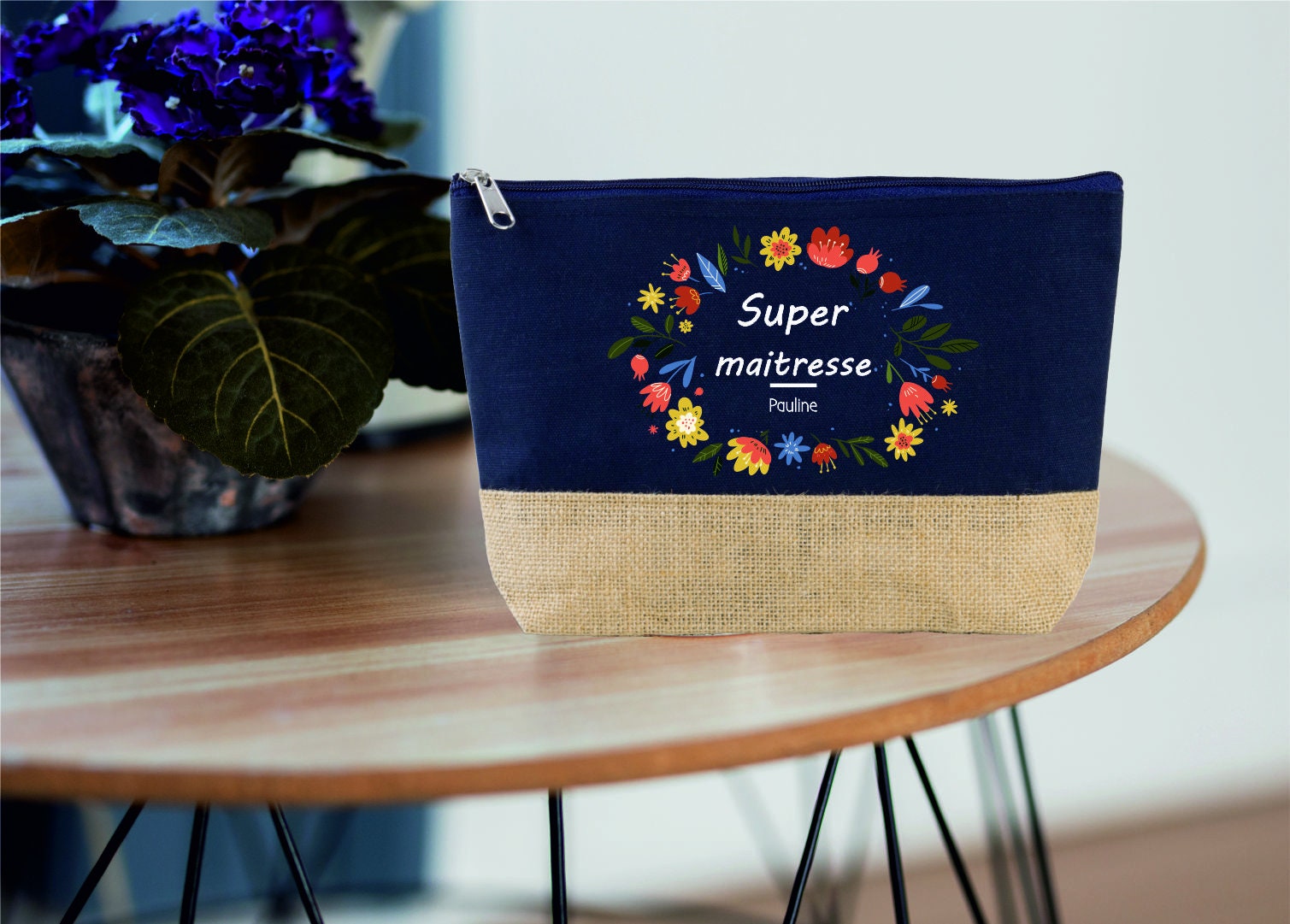 Grande trousse / Pochette à personnaliser - cadeau maman, mamie - cadeau personnalisé nounou, atsem, maîtresse - Pochette personnalisée — trousse à personnaliser