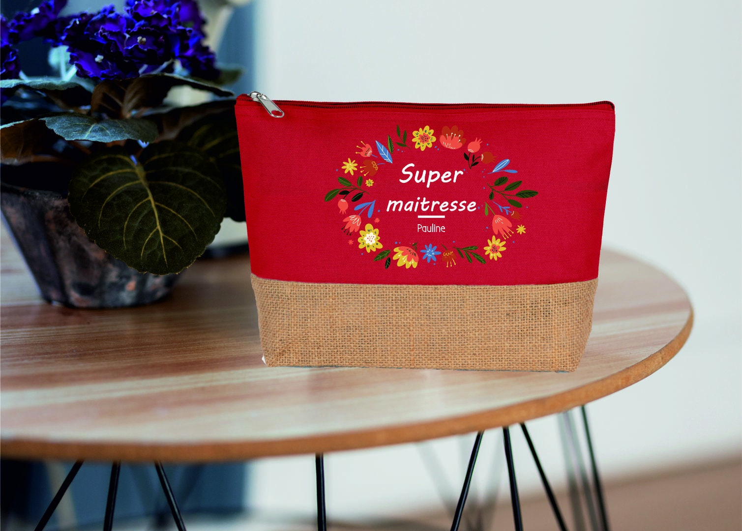 Grande trousse / Pochette à personnaliser - cadeau maman, mamie - cadeau personnalisé nounou, atsem, maîtresse - Pochette personnalisée — cadeau à personnaliser