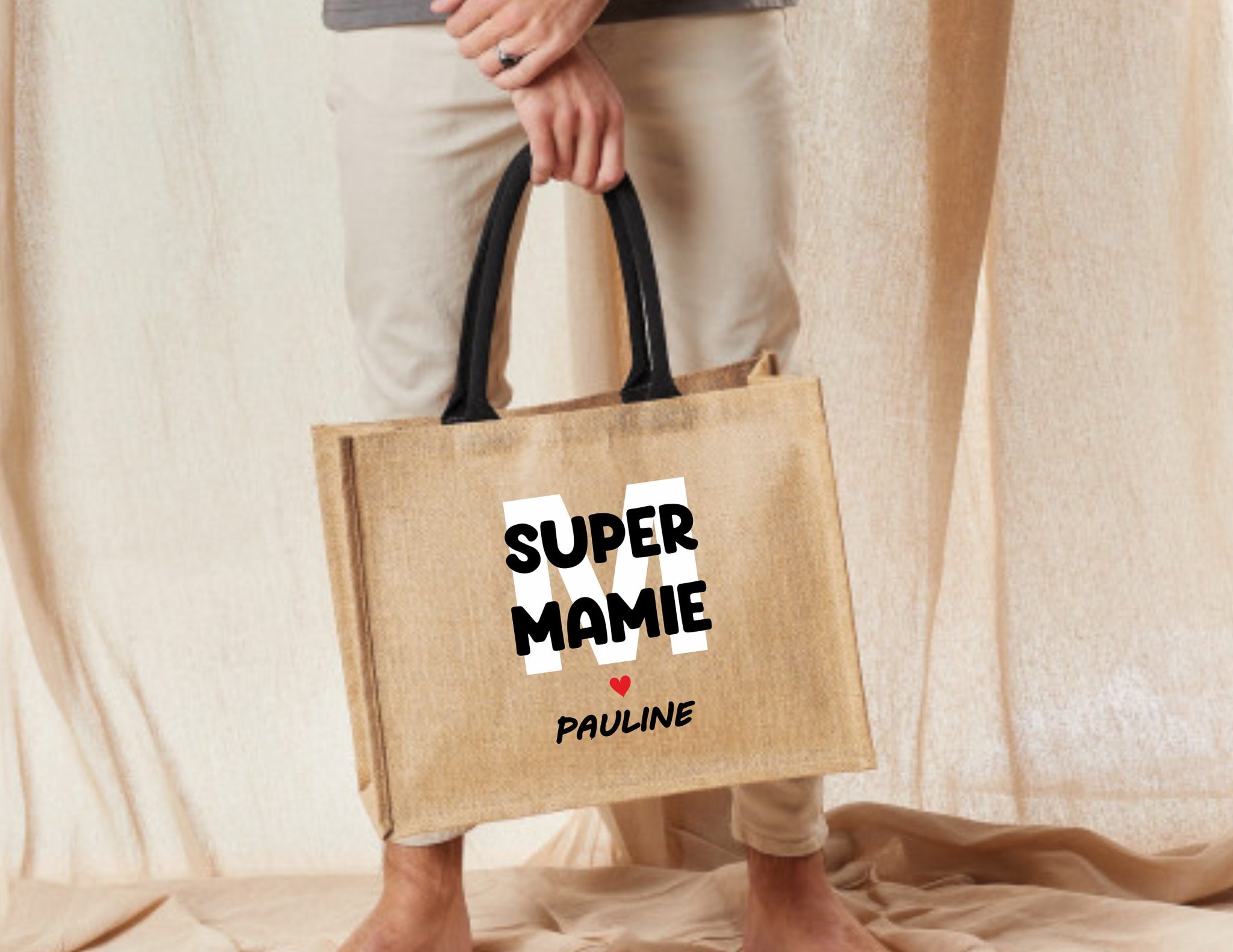 Sac jute personnalisé, Super Nounou - Cadeau personnalisé nounou, Maman Mamie, Maîtresse, sac personnalisé, sac cabas — idée cadeau sac personnalisé