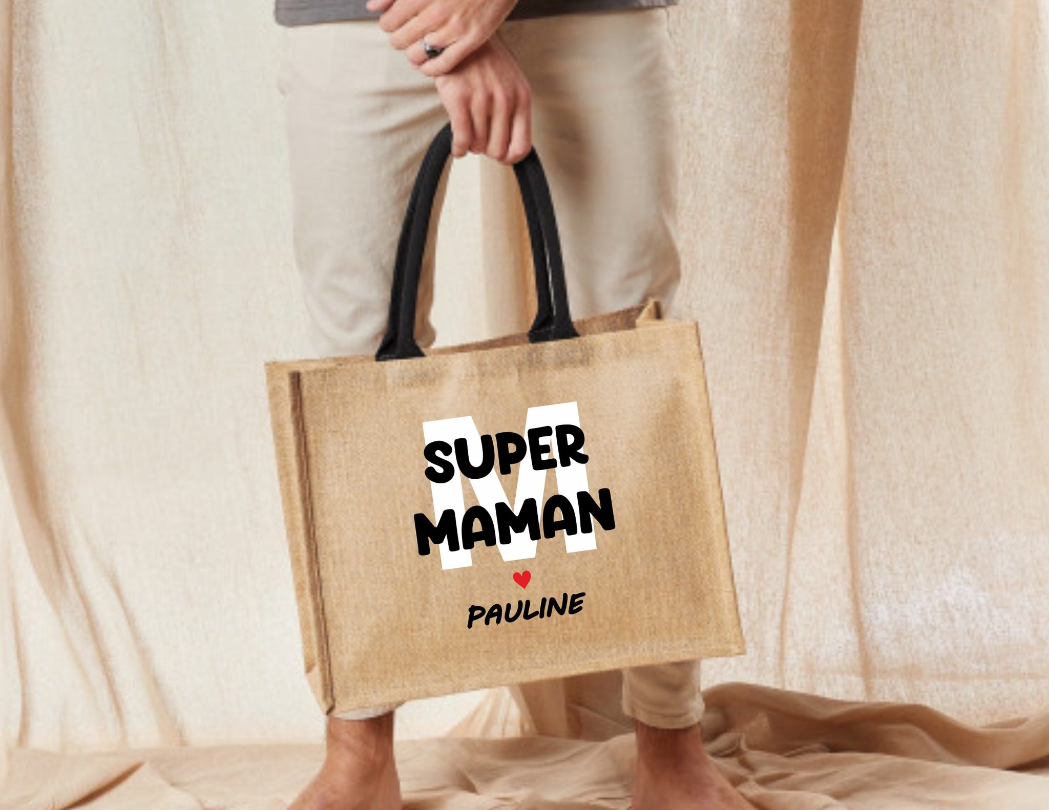 Sac jute personnalisé, Super Nounou - Cadeau personnalisé nounou, Maman Mamie, Maîtresse, sac personnalisé, sac cabas — idée cadeau sac cabas