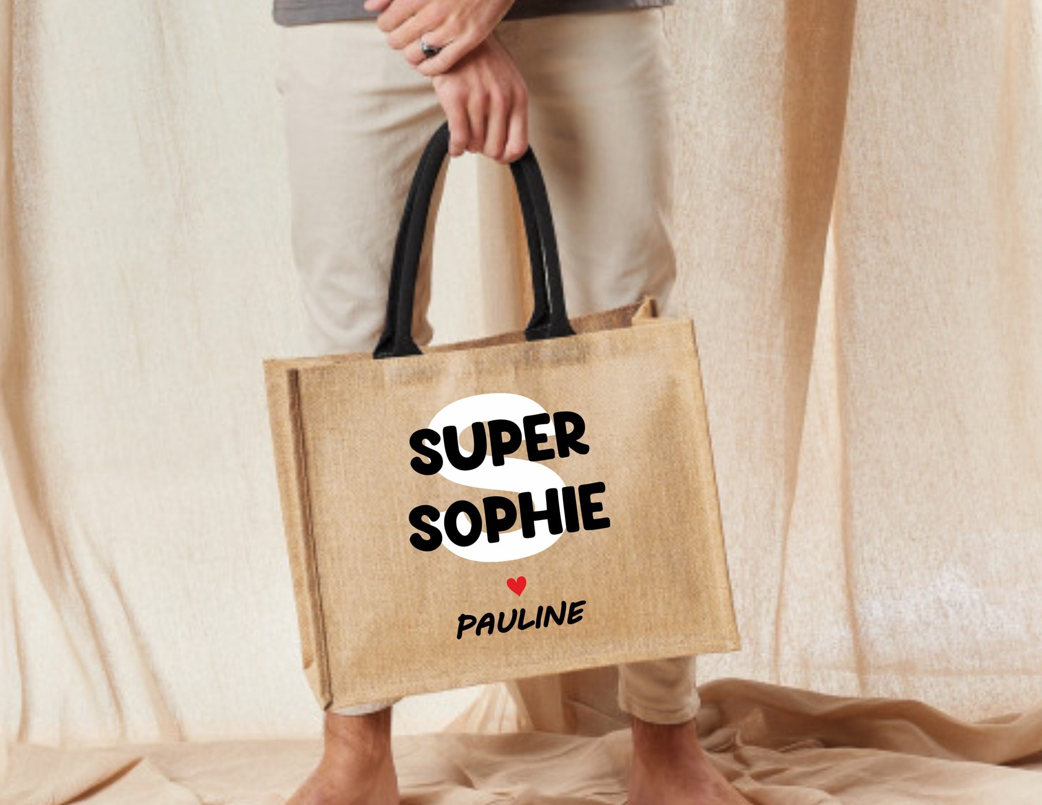Sac jute personnalisé, Super Nounou - Cadeau personnalisé nounou, Maman Mamie, Maîtresse, sac personnalisé, sac cabas — sacs cabas