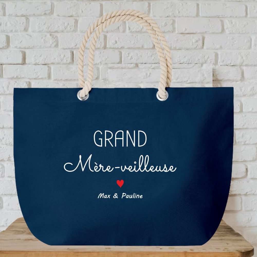 Grand sac cabas souple à personnaliser grand mère veilleuse, Anniversaire mamie, fête des grands mères, idée cadeau mamie