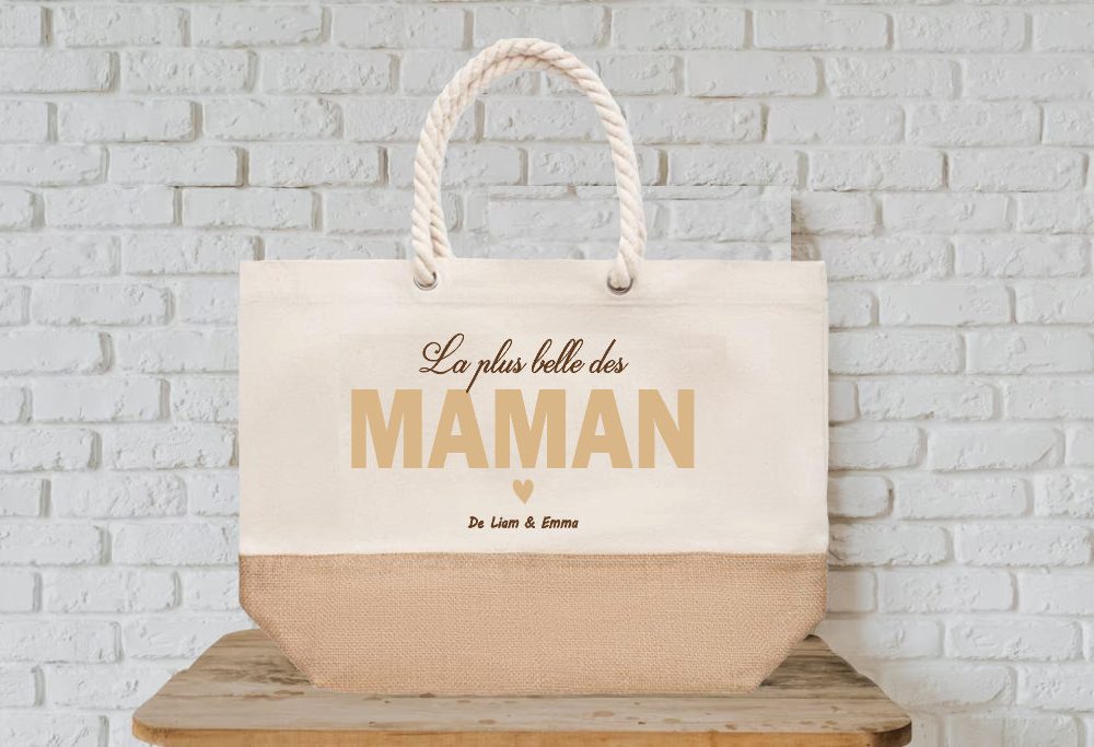 Grand sac cabas à personnaliser Maman, anniversaire maman, fête des mères, la plus belle des mamans. Noël maman. Cadeau pour maman, mamie