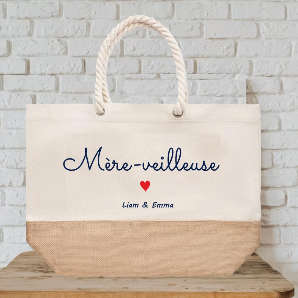 Grand sac cabas à personnaliser mère veilleuse, Anniversaire maman, fête des mères,Noël maman