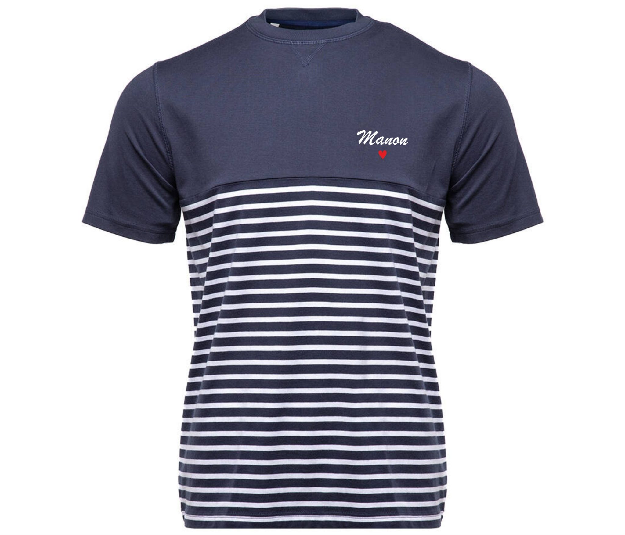 Tee-shirt personnalisé marinière, fête des mères, mère veilleuse, anniversaire maman/papa, fête des pères. Cadeau personnalisé — tshirt marinière personnalisé