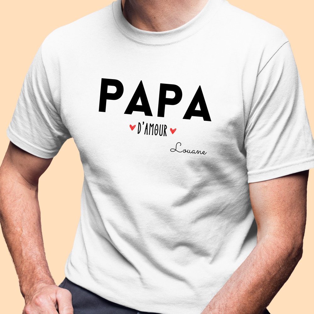 T-shirt personnalisé papa d'amour, fête des pères, anniversaire papa, cadeau papa, Noël Papa, cadeau personnalisé papa