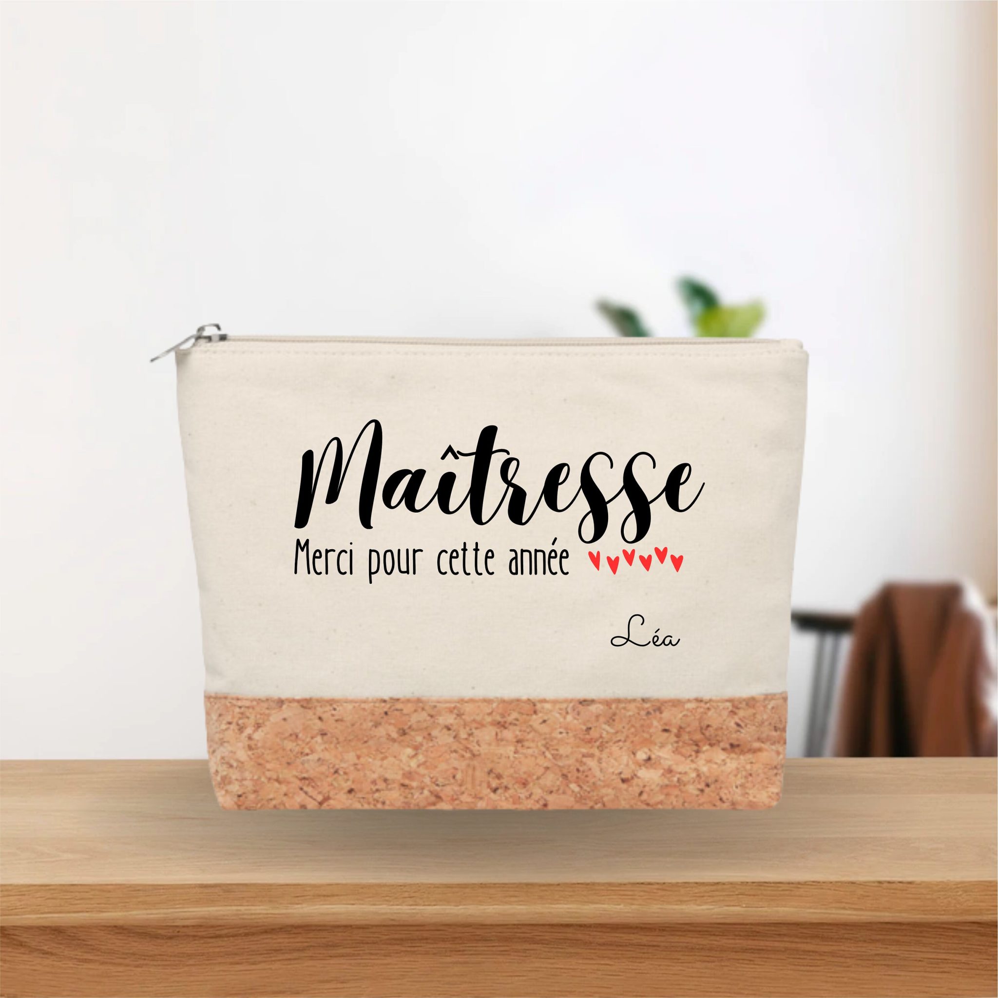 Trousse à personnaliser base liège maîtresse, cadeau fin d'année, cadeau école. Pochette personnalisée maîtresse. Cadeau personnalisé — cadeau maîtresse
