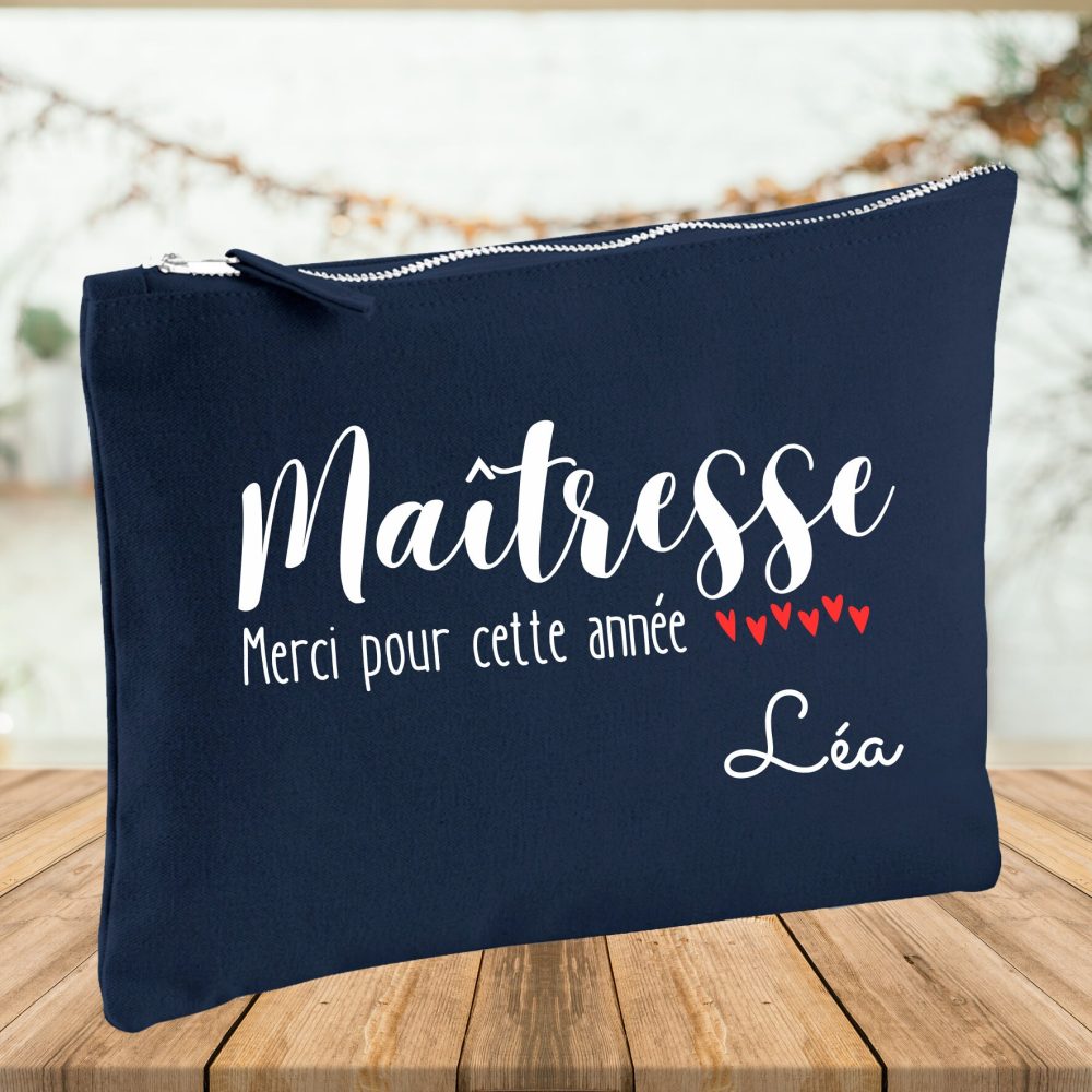 Grande trousse à personnaliser maîtresse, cadeau fin d'année, cadeau école, pochette personnalisée maîtresse, maître ou nounou