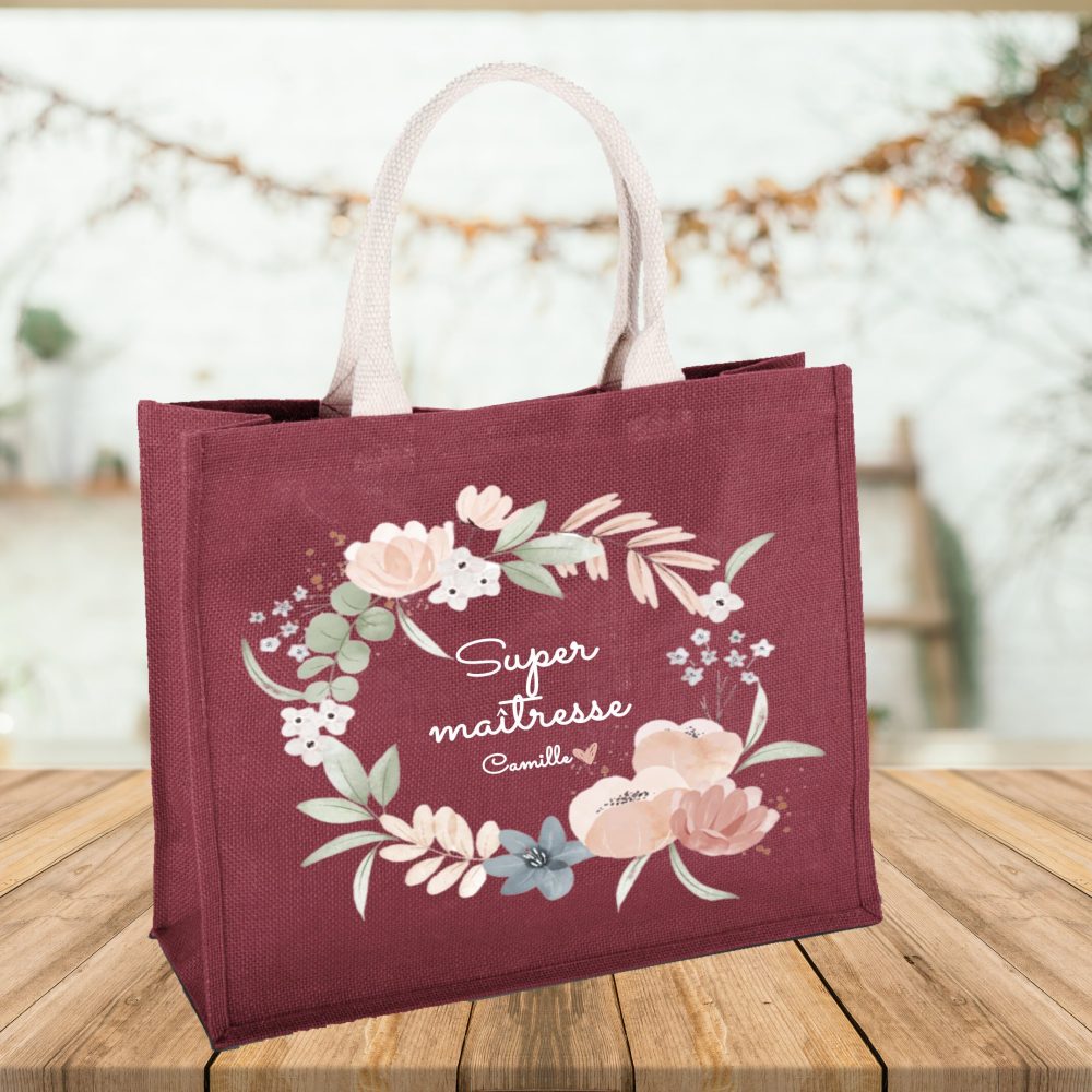 Sac cabas à personnaliser maîtresse , cadeau fin d'année, cadeau école, cadeau maîtresse personnalisé.
