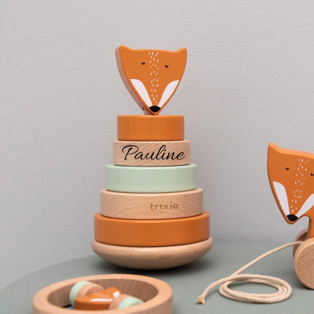 Tour anneaux, Jouet bois, cadeau de naissance personnalisé