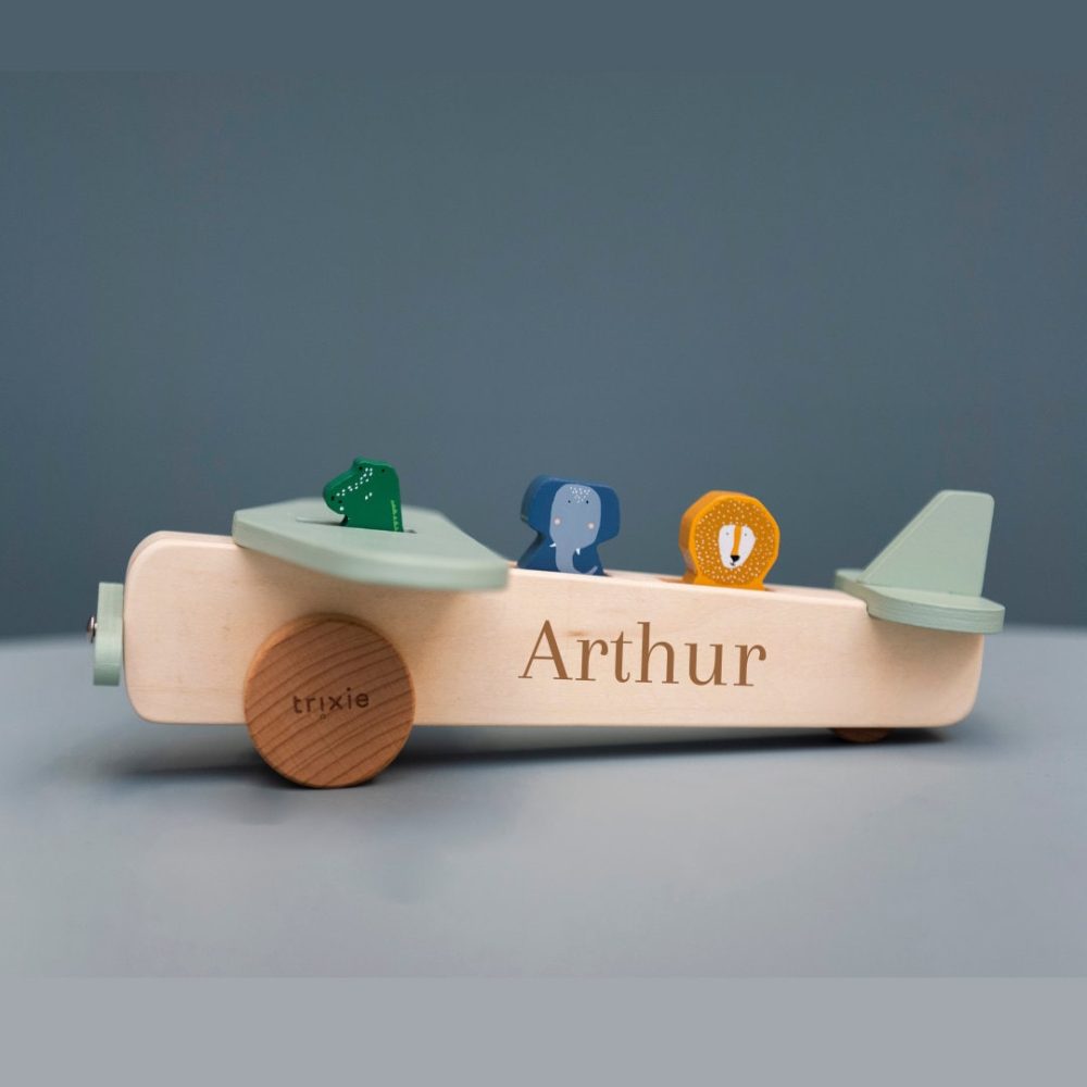 Avion personnalisé animaux bois, cadeau anniversaire enfant prénom, jouet enfant personnalisé, cadeau de noël enfant gravé