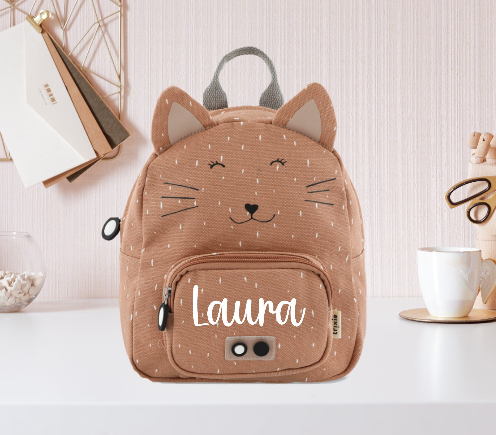 Sac à dos personnalisé prénom enfant - Chat - Cartable maternelle