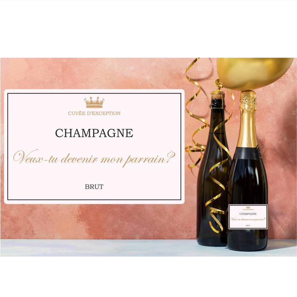 Etiquette de champagne demande parrain/marraine ou à personnaliser avec votre propre texte.