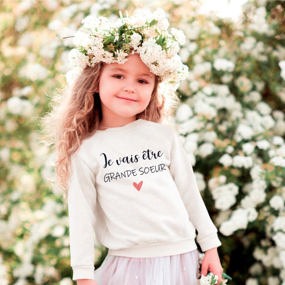 Sweat enfant, annonce grossesse, je vais être grande sœur, tee-shirt enfant annonce de grossesse, annonce bébé.