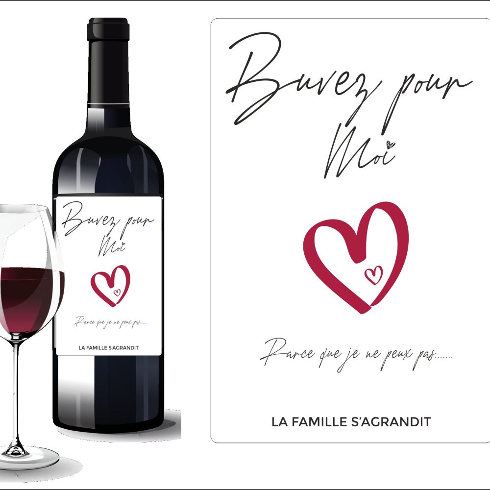 Annonce grossesse. Etiquette bouteille de vin.