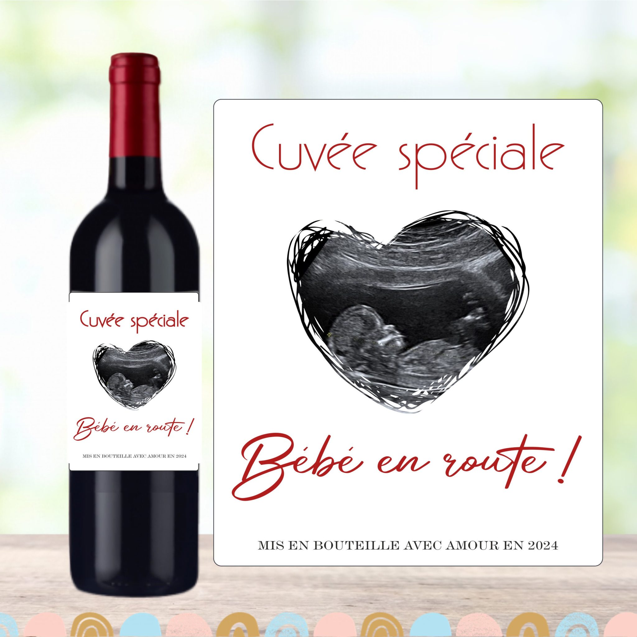 Étiquette bouteille de vin - Annonce grossesse - la famille s'agrandit - bébé en route - Stickers bouteille grossesse — annonce originale grossesse