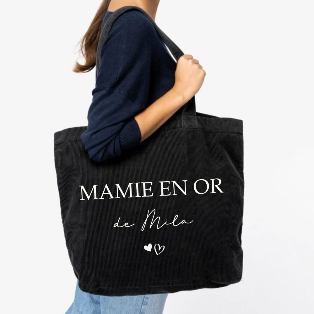 Grand sac en velours côtelé à personnaliser Mamie, fête des grands mères, cadeau mamie, Noël mamie