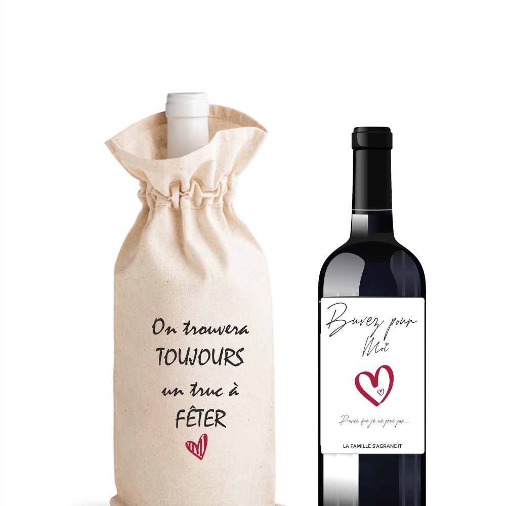 sac à bouteille, sac cadeau bouteille, étiquette vin pour annonce grossesse, annonce mariage, demande témoin....