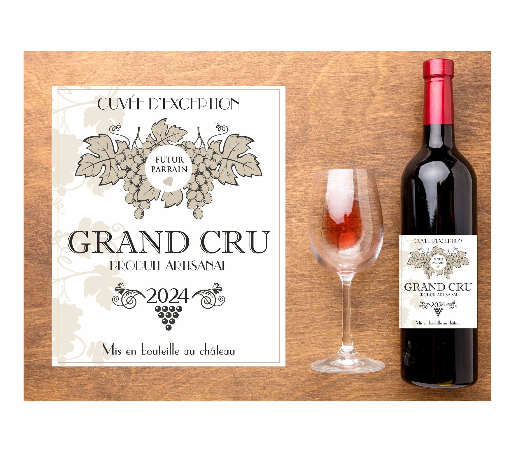 Annonce grossesse Futur papi - Etiquette bouteille de vin grand-père - Existe pour tonton, tata, mamie, grands-parents, papa, parrain. — annonce originale grossesse