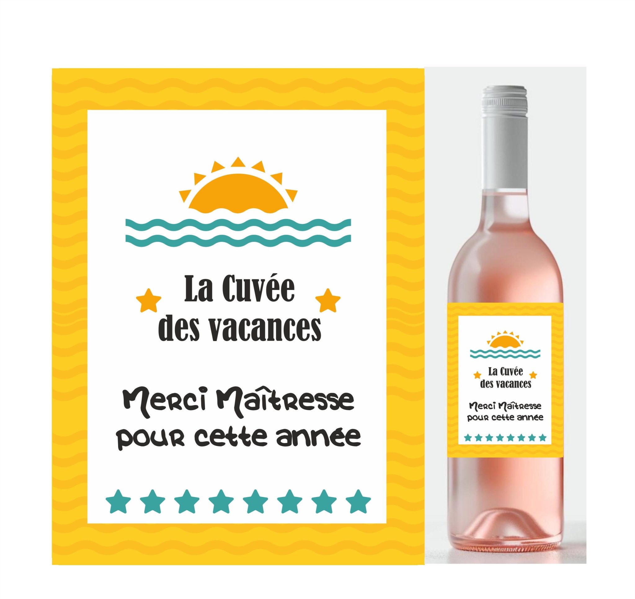 Étiquette bouteille de vin - Cadeau personnalisé maître - maîtresse - atsem - nounou - aesh. Merci maîtresse - Cadeau ATSEM - Merci maître — maîtresse personnalisé
