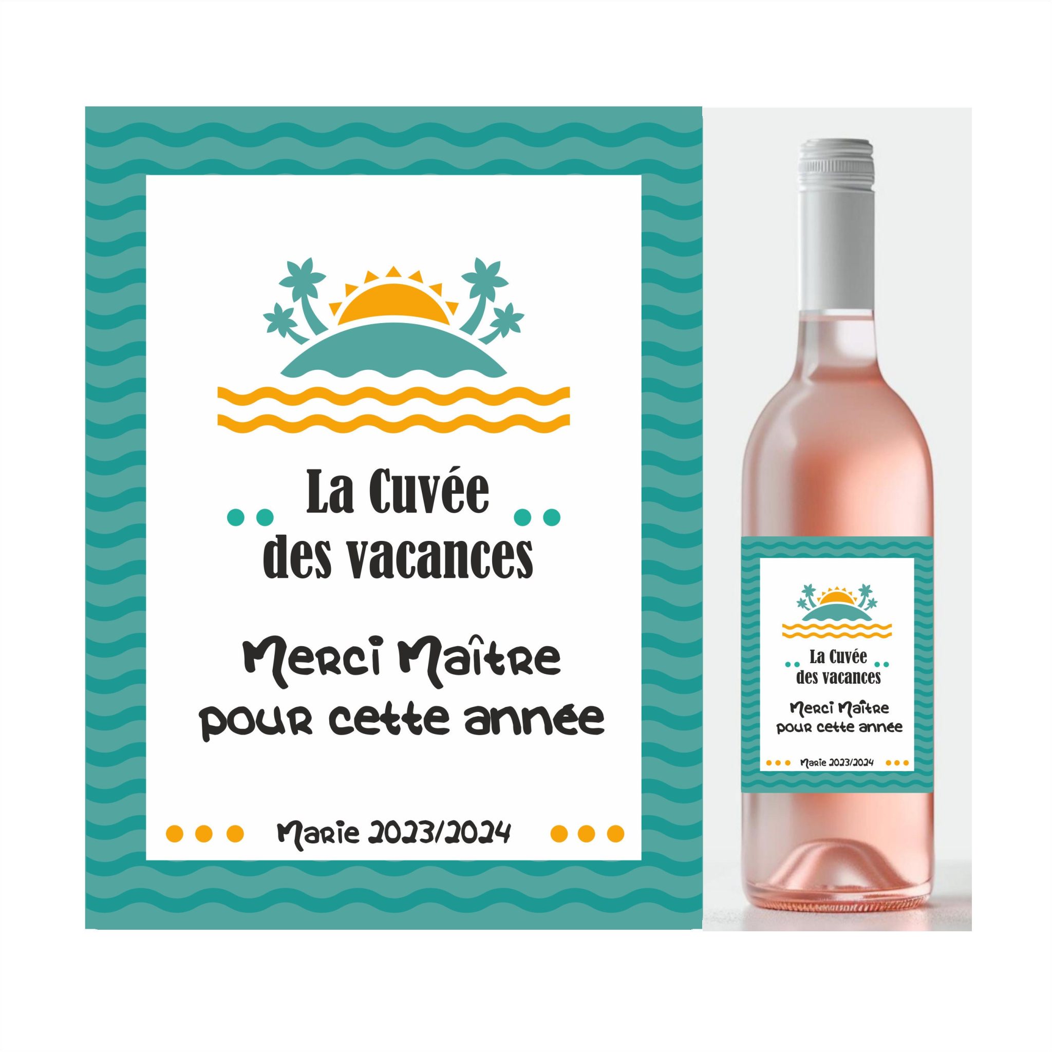 Étiquette bouteille de vin - Cadeau personnalisé maître - maîtresse - atsem - nounou - aesh. Merci maîtresse - Cadeau ATSEM - Merci maître