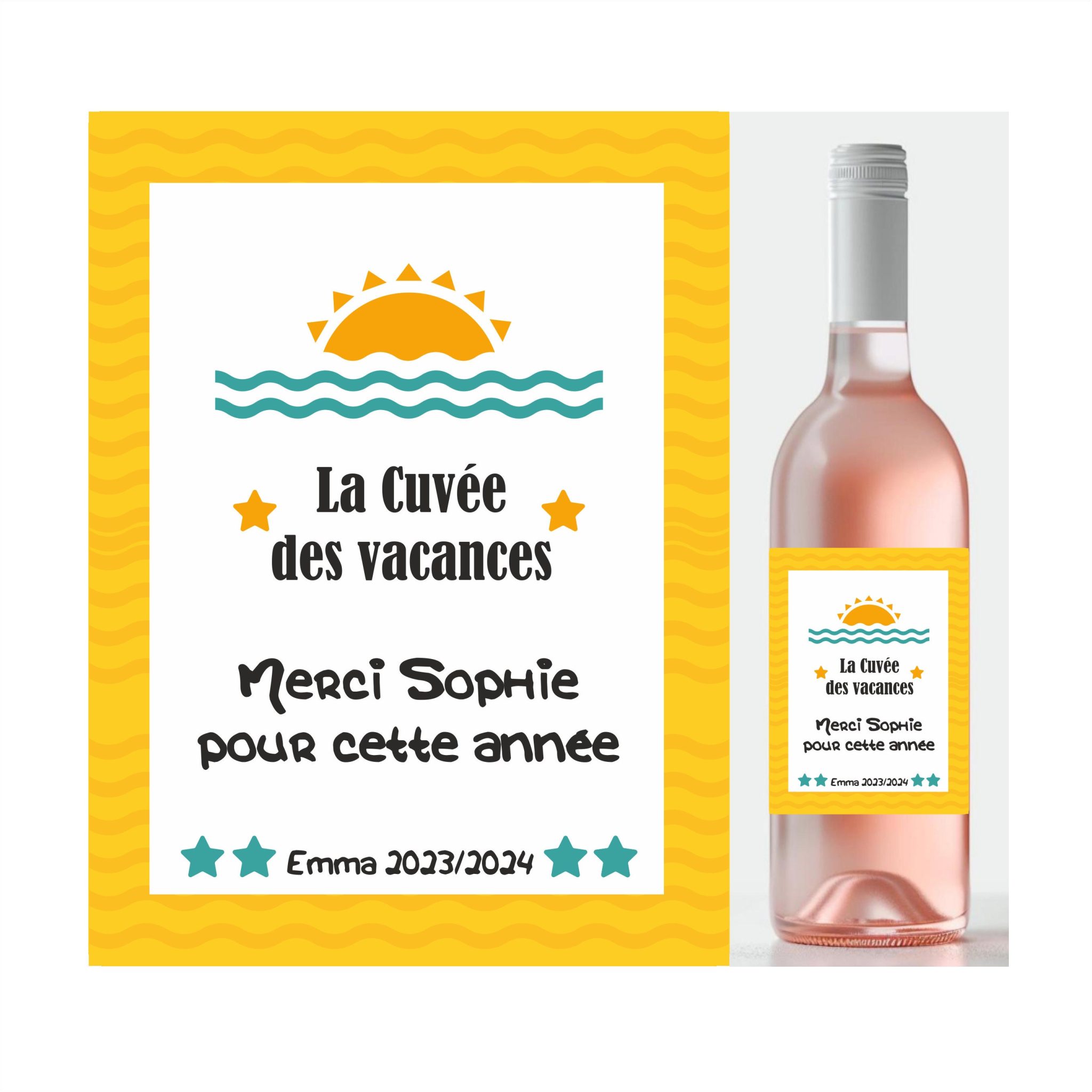 Étiquette bouteille de vin - Cadeau personnalisé maître - maîtresse - atsem - nounou - aesh. Merci maîtresse - Cadeau ATSEM - Merci maître — cadeau maitresse
