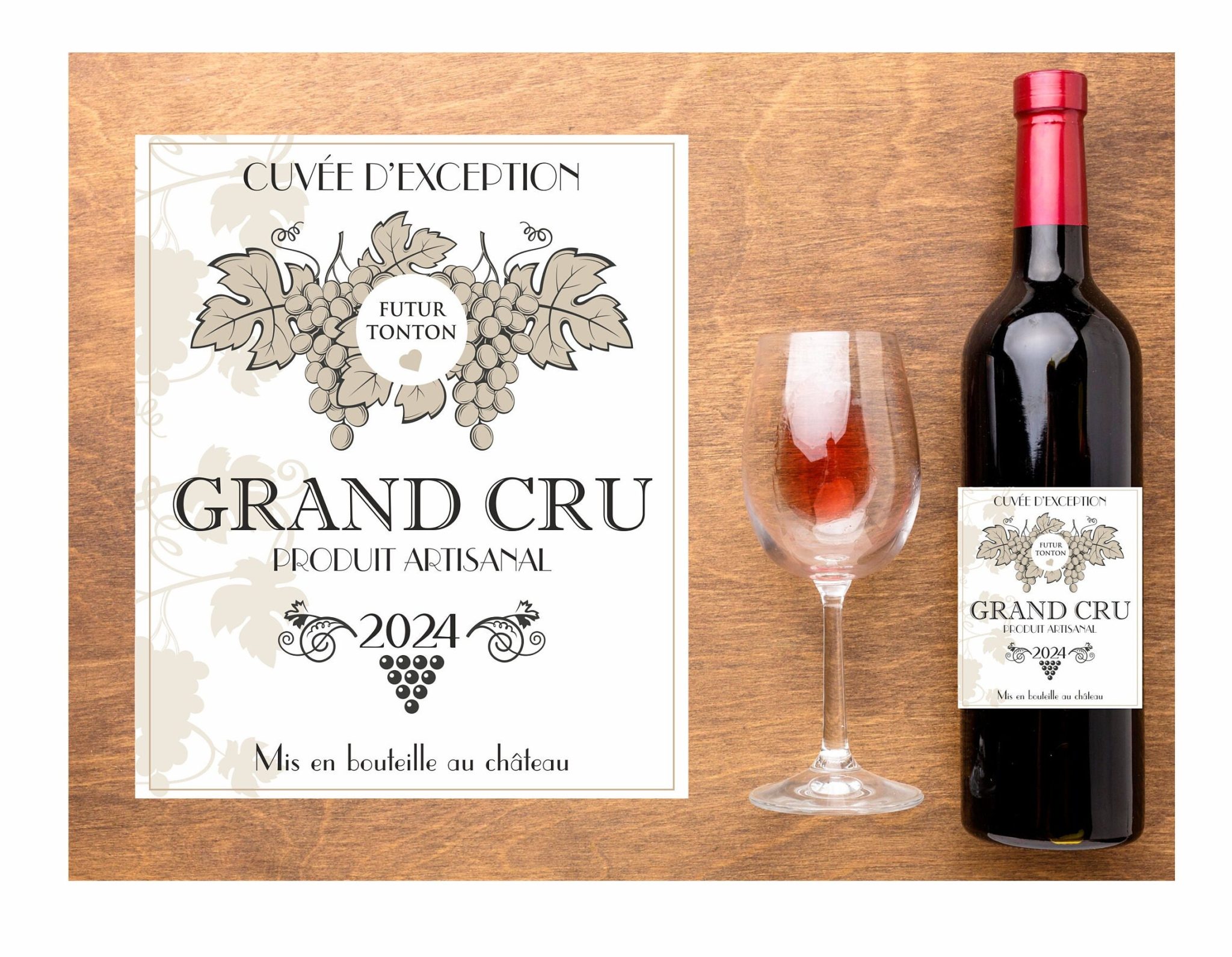 Annonce grossesse Futur papi - Etiquette bouteille de vin grand-père - Existe pour tonton, tata, mamie, grands-parents, papa, parrain. — annonce grossesse vin