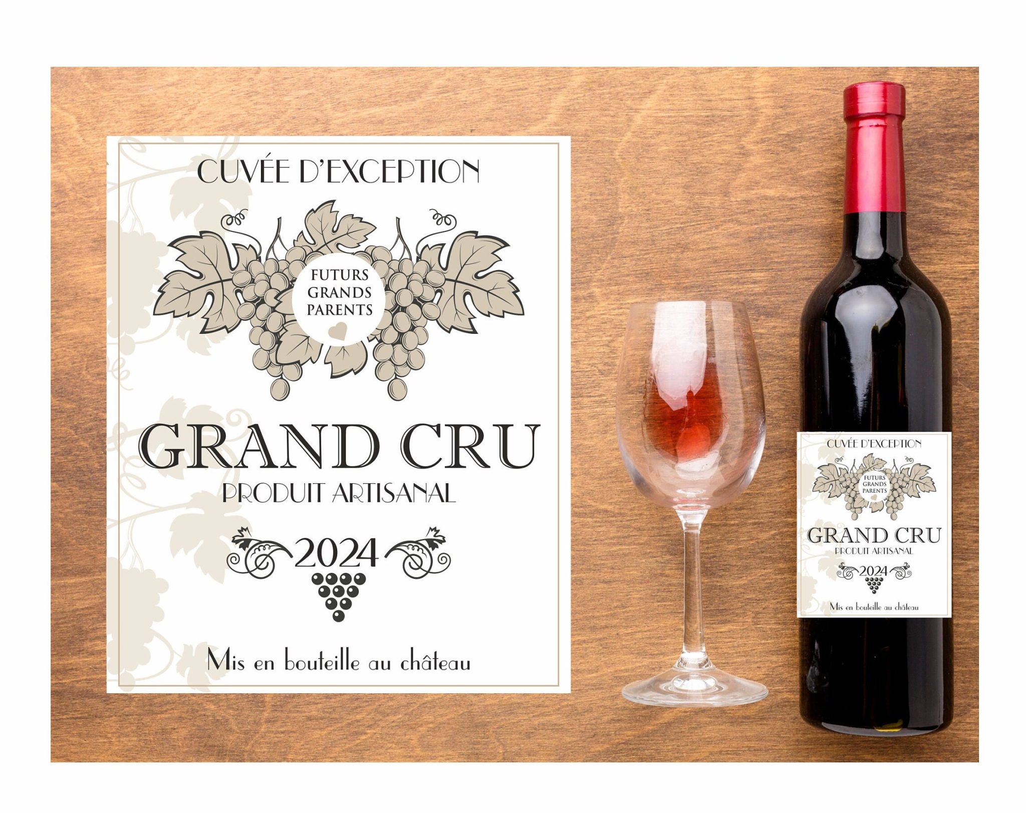 Annonce grossesse Futur papi - Etiquette bouteille de vin grand-père - Existe pour tonton, tata, mamie, grands-parents, papa, parrain. — étiquette bouteille de vin