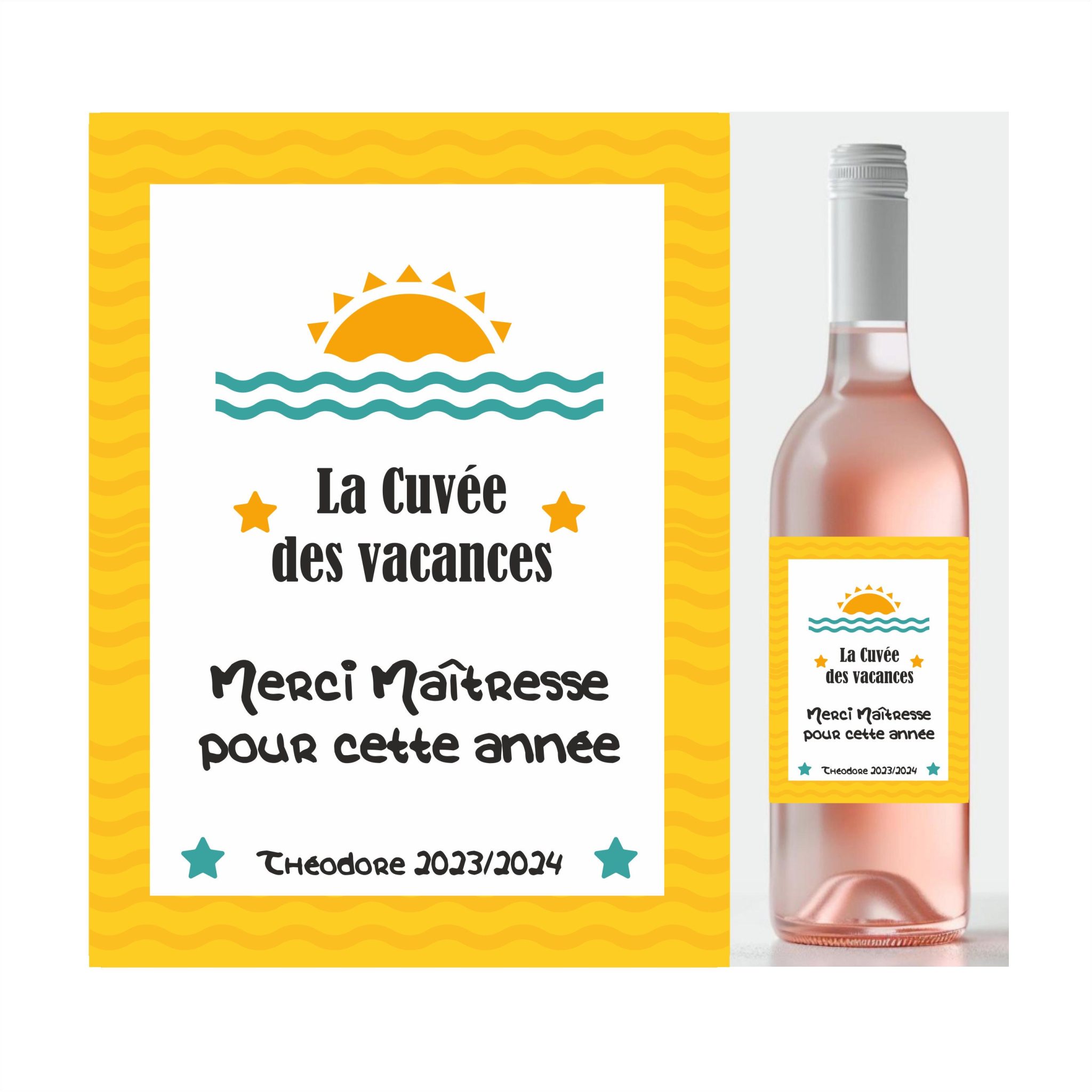 Étiquette bouteille de vin - Cadeau personnalisé maître - maîtresse - atsem - nounou - aesh. Merci maîtresse - Cadeau ATSEM - Merci maître — cadeau atsem