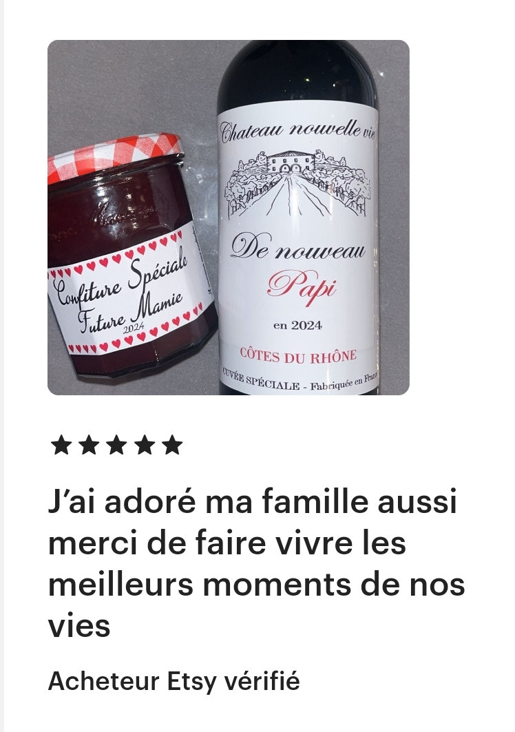 Étiquette pot de confiture pour annonce grossesse mamie, tata, grande sœur, papi, papa, tonton, marraine, grands-parents, cousine,.... — annonce future mamie