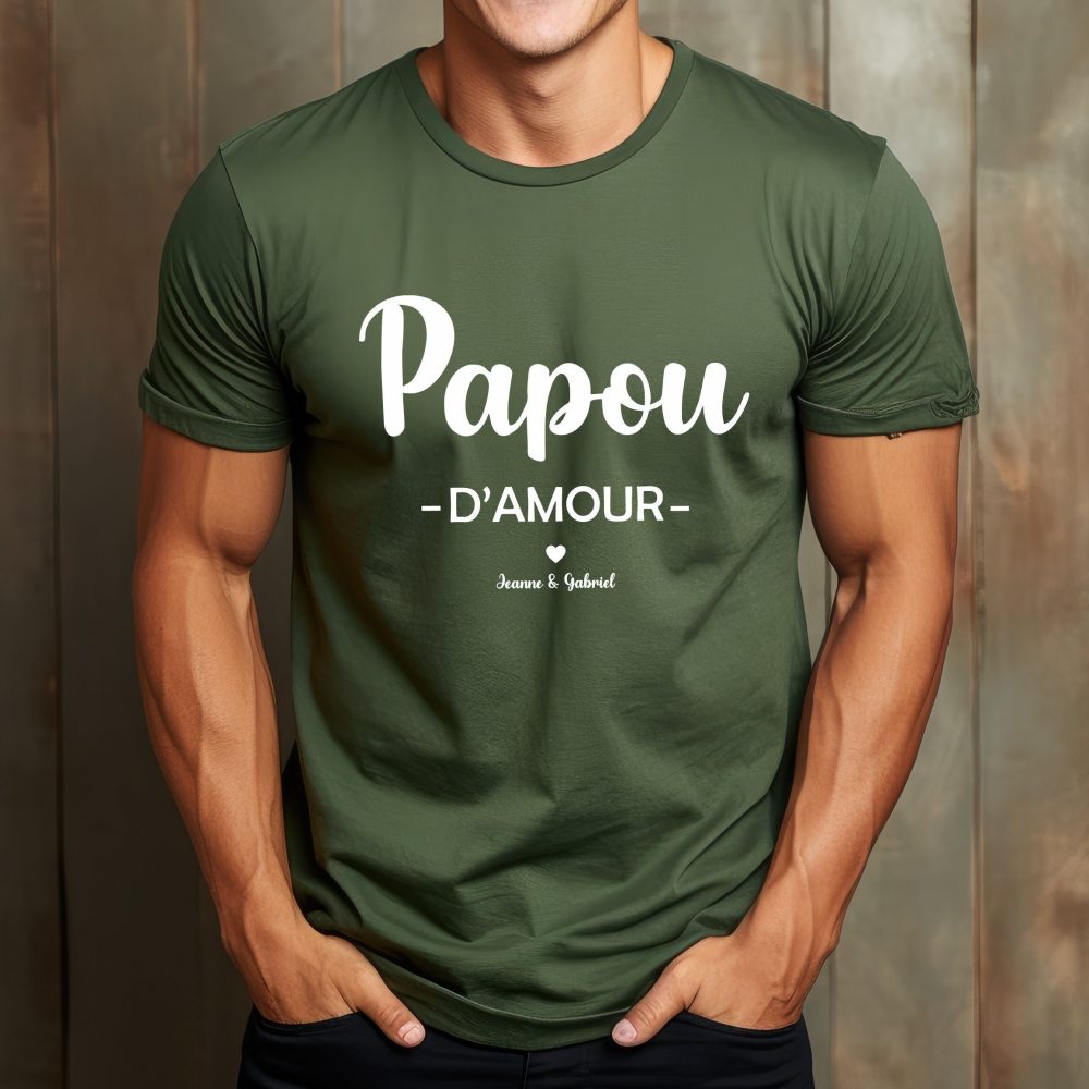 T-shirt personnalisé papou d'amour - Fête des pères - anniversaire papa - Noël papa - Cadeau personnalisé papa.