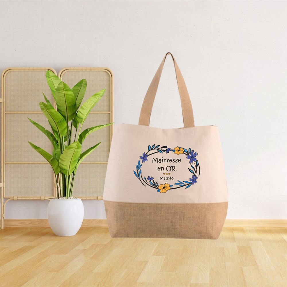 Cadeau Maîtresse - Grand sac shopping maîtresse, cadeau fin d'année. Cadeau personnalisé maîtresse/ Nounou /Atsem.