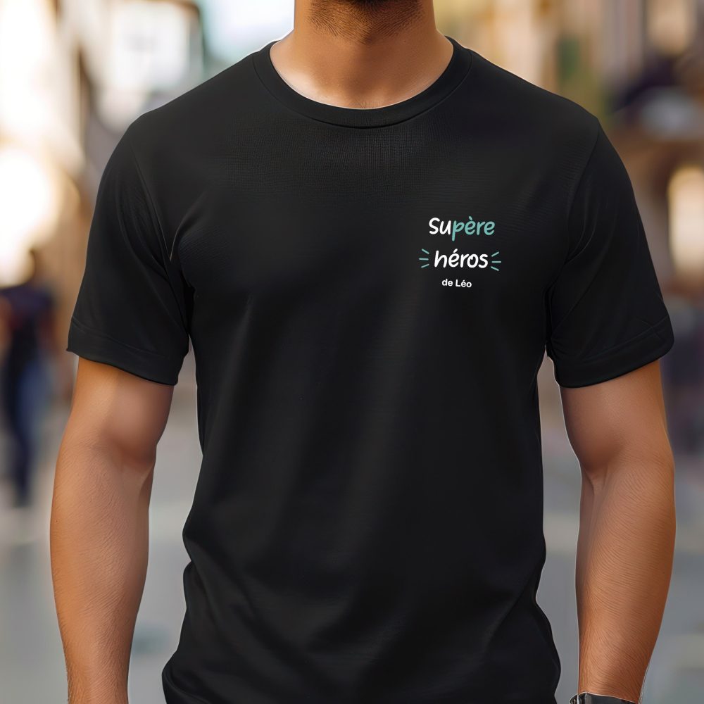 T-shirt personnalisé Supère Héros - Fête des pères - anniversaire papa - Noël papa - Cadeau personnalisé papa.