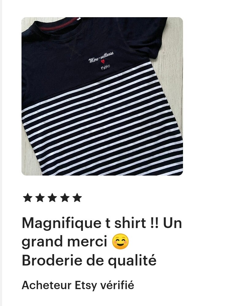 Tee-shirt personnalisé marinière, fête des mères, mère veilleuse, anniversaire maman/papa, fête des pères. Cadeau personnalisé — t-shirt fête des mères