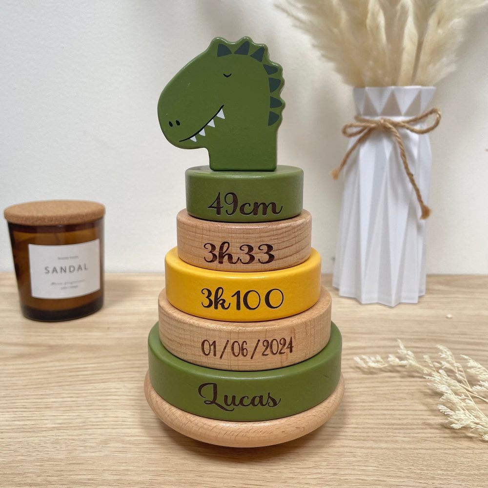 Tour à empiler naissance personnalisée avec anneaux - cadeaux de naissance, nouveau né cadeau bébé, jouet en bois bébé